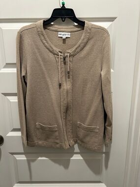 Rebecca Malone Taupe Zip-Up Knit Cardigan